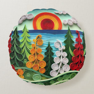 Vibrant Paper Quilling Art Displaying Colorful For Round Pillow