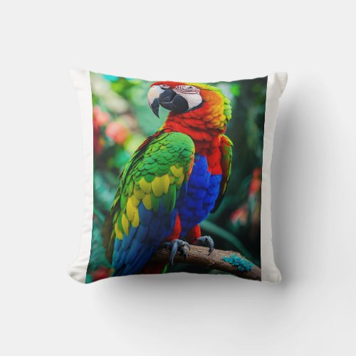 Vibrant Parrot Graphic T_Shirt _ Colorful Tropical Throw Pillow