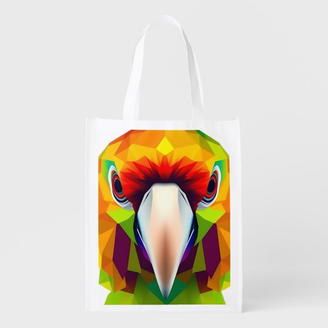 Vibrant Parrot Head Reusable Tote Bag (Front)