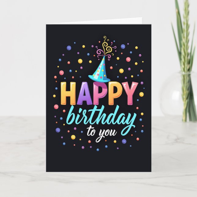 Vibrant Party Hat Birthday Card (Front)