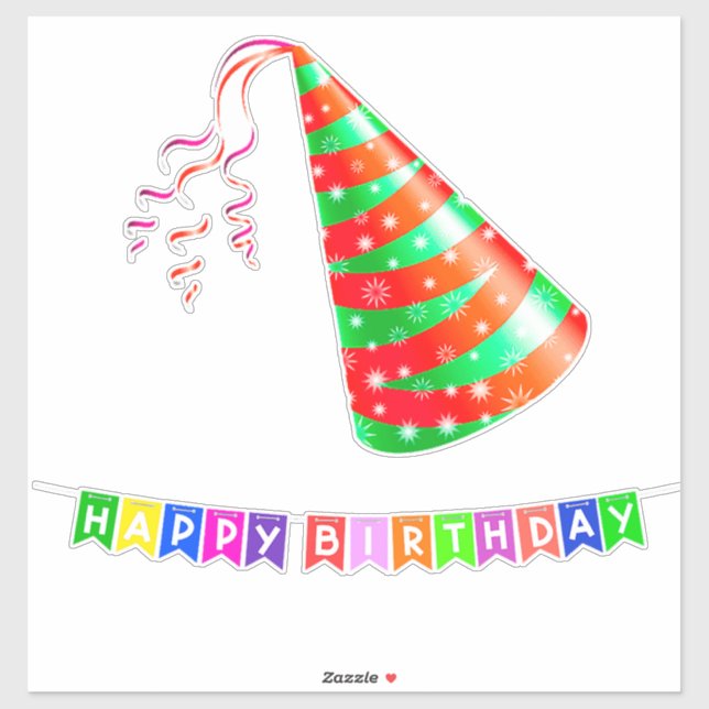 Vibrant Party Hat With Sparkling Decorations Sticker (Sheet)
