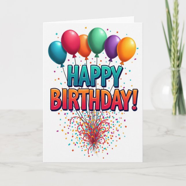 Vibrant Party Text Birthday Card (Front)