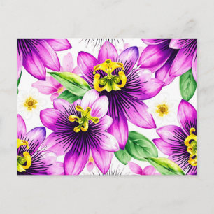 Vibrant Passion Flower Watercolor Pattern Postcard