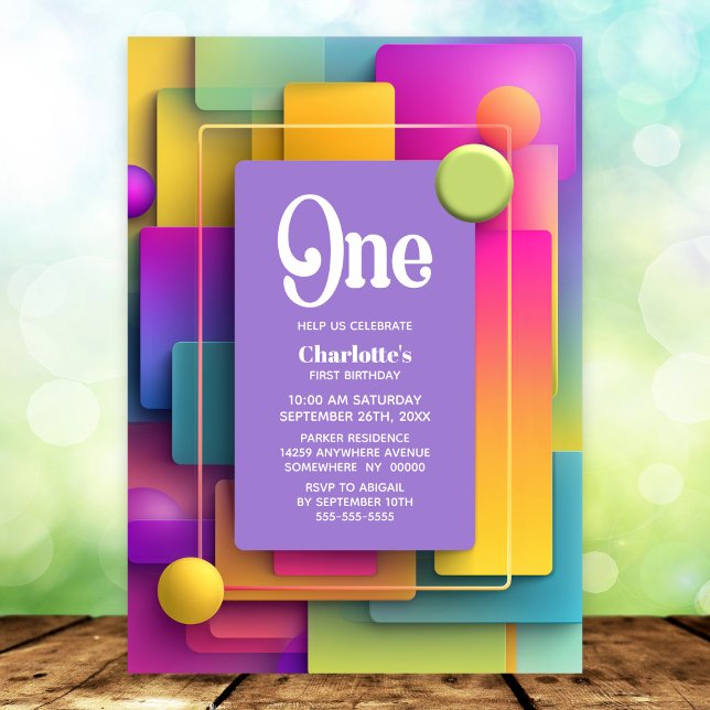 Vibrant Pastel 1st Birthday Party Invitation (Creator Uploaded)
