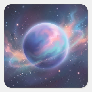 Vibrant Pastel Glowing Galaxy Planet Square Sticker