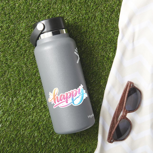 Vibrant Pastel Gradient HAPPY Typography - Modern  Sticker (HydroFlask Insitu)