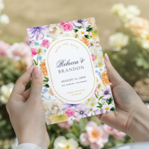 Vibrant Pastel Spring Floral Bright Garden Wedding Save The Date