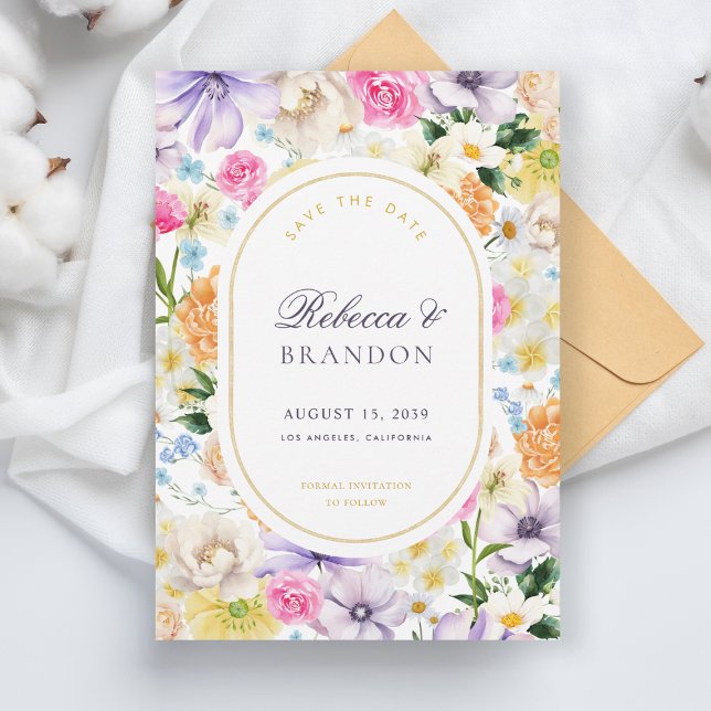 Vibrant Pastel Spring Floral Bright Garden Wedding Save The Date (Creator Uploaded)