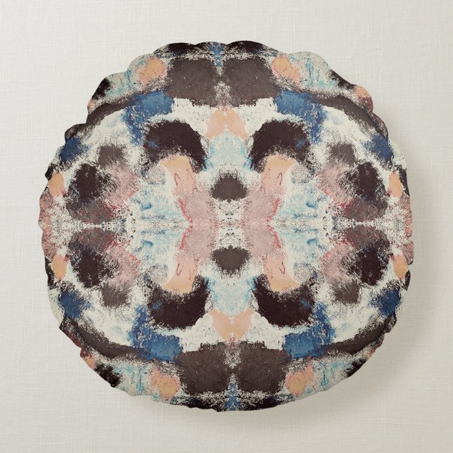 Vibrant Pastel Symmetry – Abstract Textured Art Round Pillow (Front)