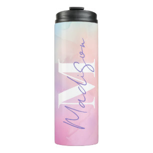 Vibrant Pastel Watercolor Name Monogram Thermal Tumbler