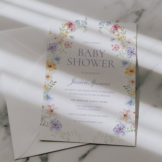 Vibrant Pastel Wildflowers Modern Baby Shower Invitation (Creator Uploaded)