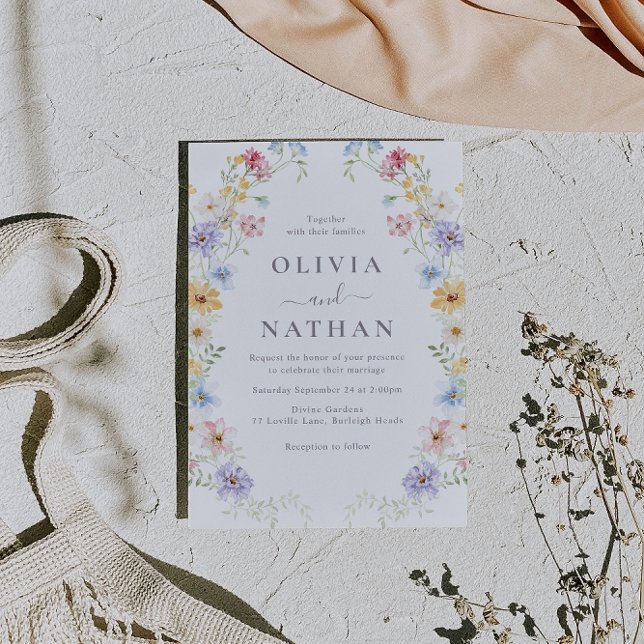 Vibrant Pastel Wildflowers Modern Wedding Invitation (Creator Uploaded)