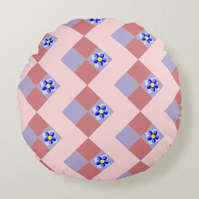 Vibrant Patchwork Floral  Round Pillow (Front)
