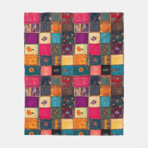 Vibrant Patchwork Quilt with Classic Florals Fleece Blanket