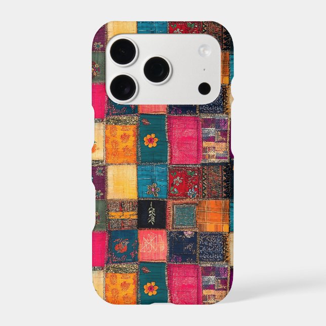 Vibrant Patchwork Quilt with Classic Florals Iphone Case (Back)