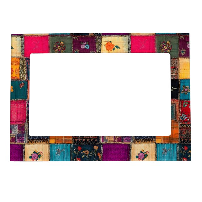 Vibrant Patchwork Quilt with Classic Florals Magnetic Frame (Front)