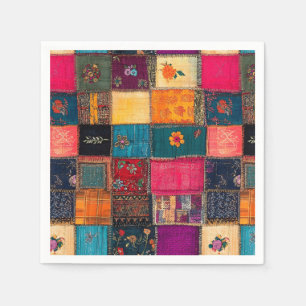 Vibrant Patchwork Quilt with Classic Florals Napkins
