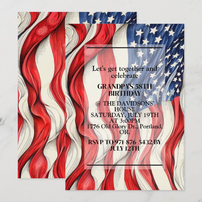 Vibrant Patriotic American Flag Birthday Party Invitation (Front/Back)