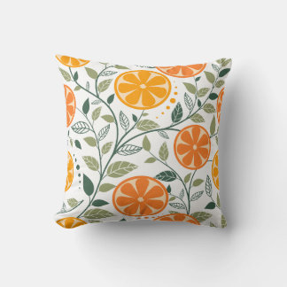 Vibrant pattern of orange slices and green leaves  throw pillow