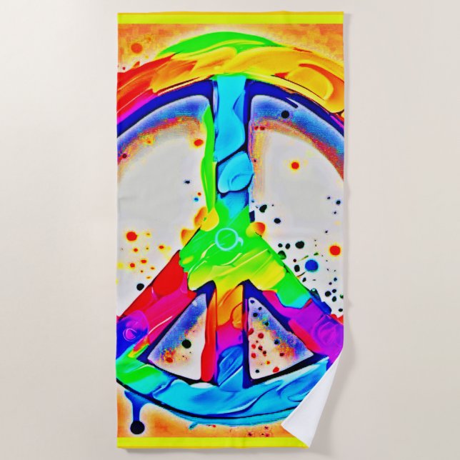 Vibrant Peace Logo: Colorful Artwork Beach Towel (Front)