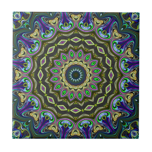 vibrant peace mandala pattern background ceramic tile (Front)