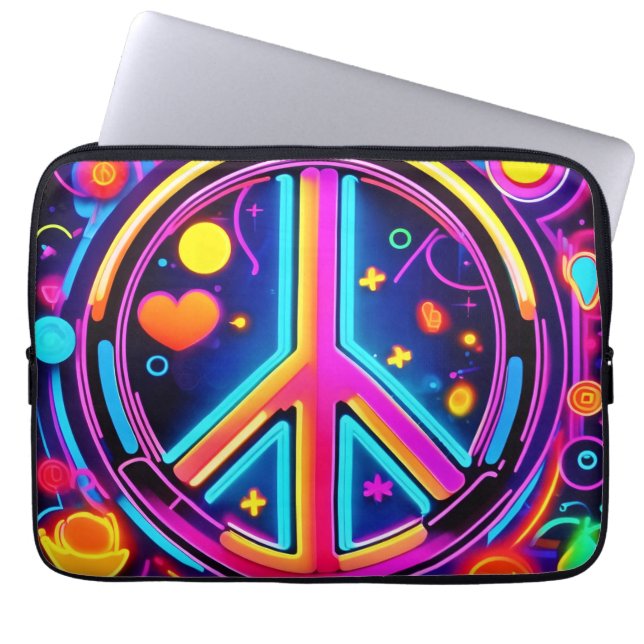 Vibrant Peace Sign Design Laptop Sleeve (Front)