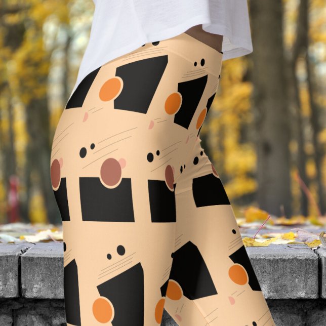 Vibrant Peach Abstract Pattern Leggings (Abstract on Peach)