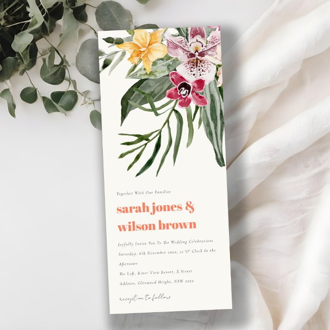Vibrant Peach Blush Boho Tropical Floral Wedding Invitation (Creator Uploaded)