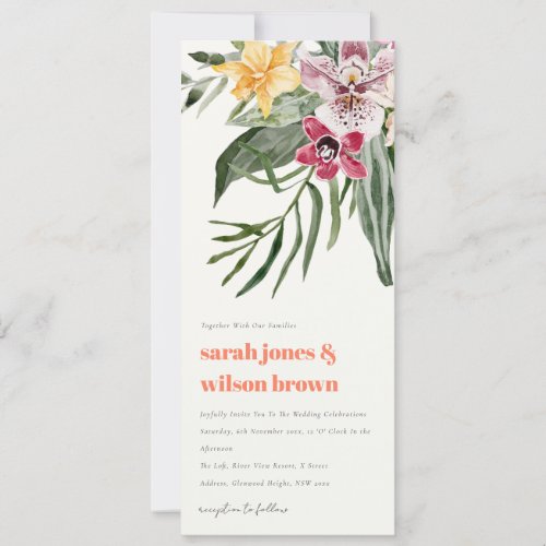 Vibrant Peach Blush Boho Tropical Floral Wedding Invitation