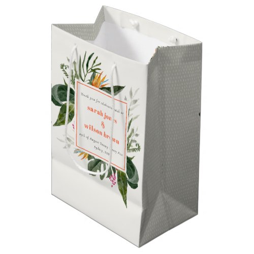 Vibrant Peach Blush Boho Tropical Floral Wedding Medium Gift Bag