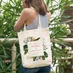 Vibrant Peach Blush Boho Tropical Floral Wedding Tote Bag<br><div class="desc">Vibrant Tropical Paradise Collection.- it's an elegant script watercolor Illustration of bright bold tropical botanical Floral perfect for your Bright Fun Tropical wedding & parties. It’s very easy to customize,  with your personal details. If you need any other matching product or customization,  kindly message via Zazzle.</div>