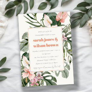 Vibrant Peach Blush Tropical Floral Engagement Invitation