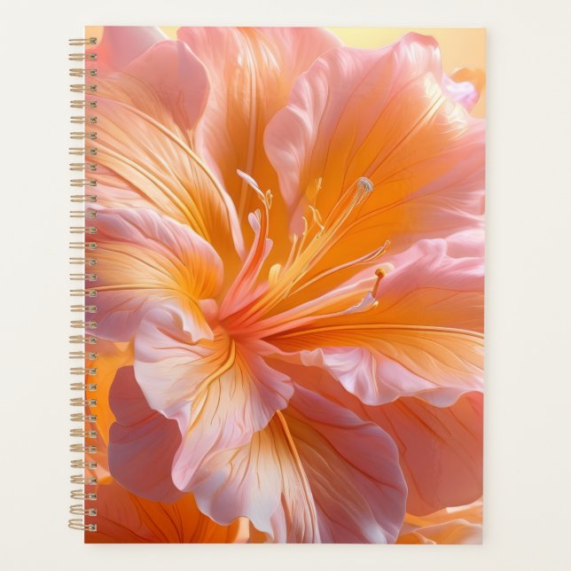 Vibrant Peach Hibiscus Floral Planner (Front)