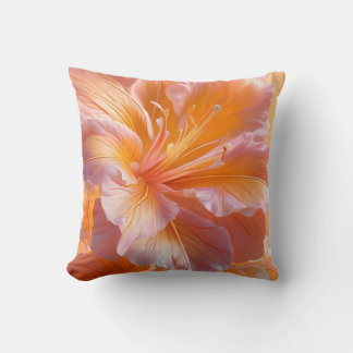 Vibrant Peach Hibiscus Floral Throw Pillow