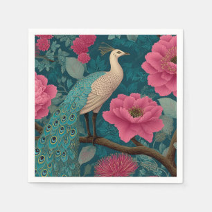 Vibrant Peacock and Pink Floral Pattern Napkins
