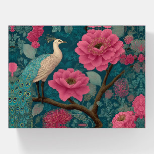 Vibrant Peacock and Pink Floral Pattern Paperweight