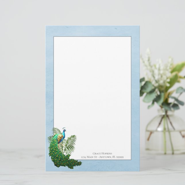 Vibrant Peacock | Blue Stationery (Standing Front)