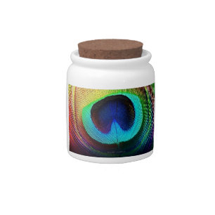 Vibrant Peacock Feather Candy Jar