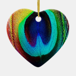 Vibrant Peacock Feather Ceramic Ornament