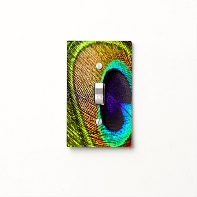 Vibrant Peacock Feather Eye Light Switch Cover (In Situ)