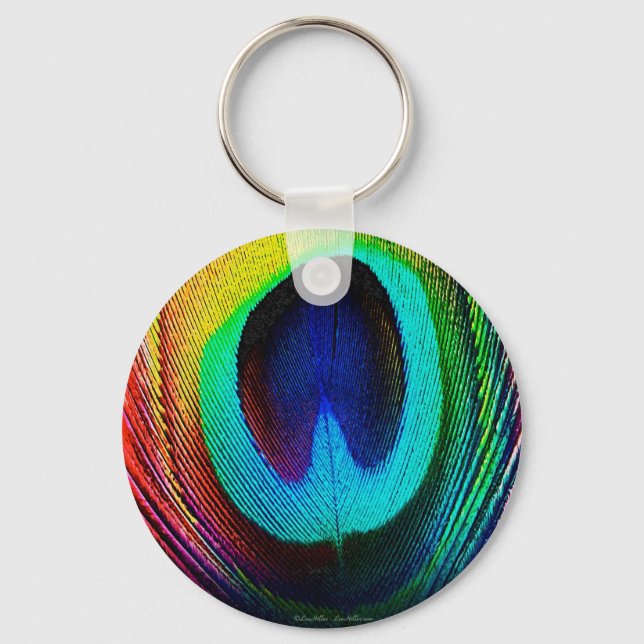 Vibrant Peacock Feather Keychain (Front)