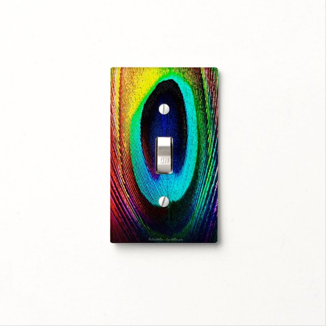 Vibrant Peacock Feather Light Switch Cover (In Situ)