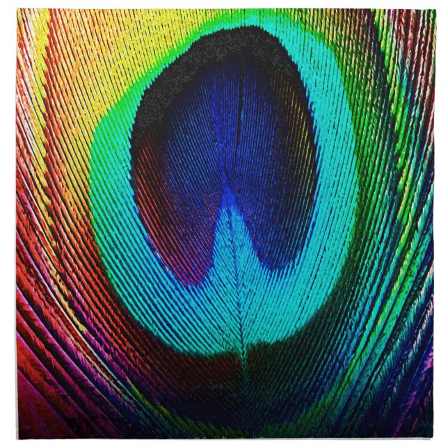 Vibrant Peacock Feather Napkin (Front)