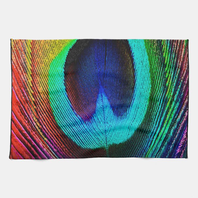 Vibrant Peacock Feather Towel (Horizontal)