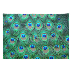 Vibrant Peacock Feathers Cloth Placemat