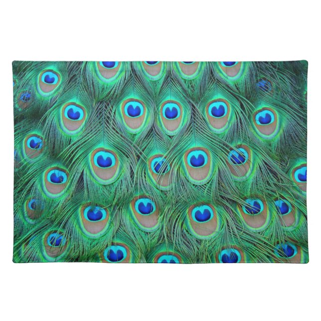Vibrant Peacock Feathers Cloth Placemat (Front)
