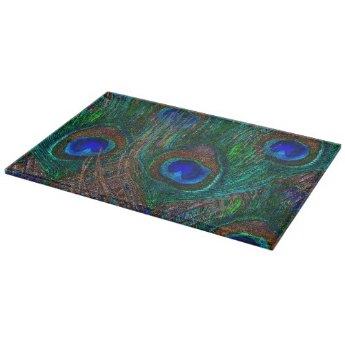 Vibrant Peacock Feathers Etching Style Decor Cutting Board