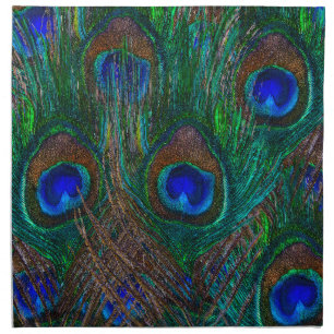 Vibrant Peacock Feathers Etching Style Decor Napkin