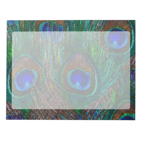 Vibrant Peacock Feathers Etching Style Decor Notepad