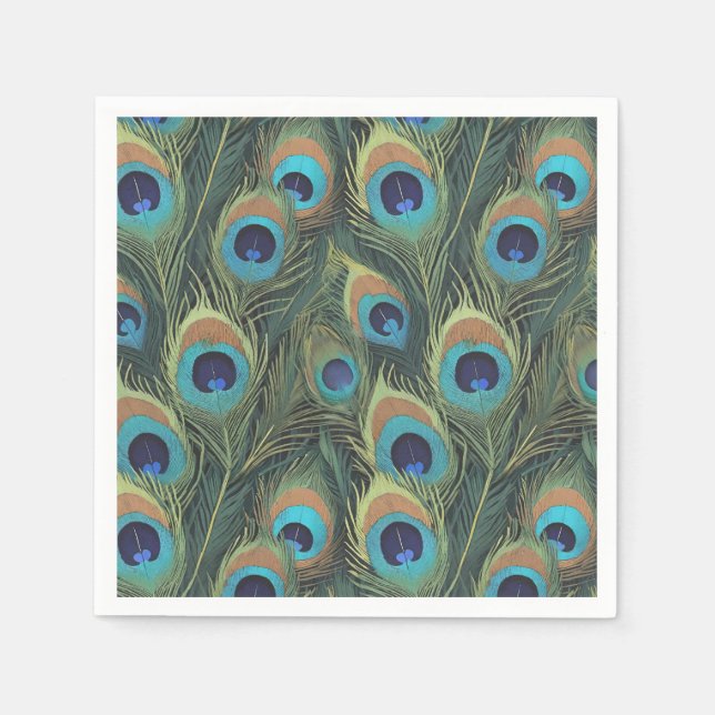 Vibrant Peacock Feathers Napkins (Front)